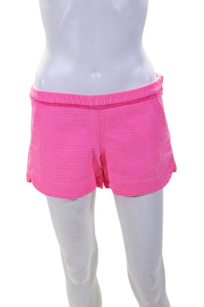 Lilly Pulitzer Womens Chevron Striped Mid Rise Shorts Neon Pink Cotton Size 2