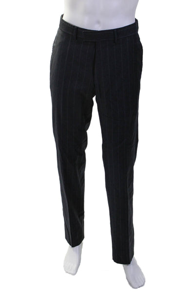 Gucci Mens Striped Flat Front Two Button Suit Black Wool Size EUR 44 Regular/32