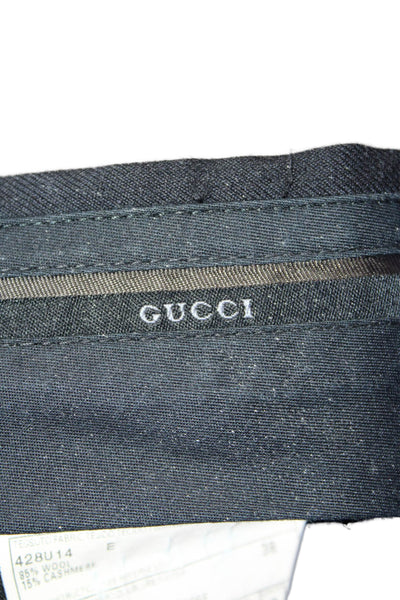 Gucci Mens Striped Flat Front Two Button Suit Black Wool Size EUR 44 Regular/32