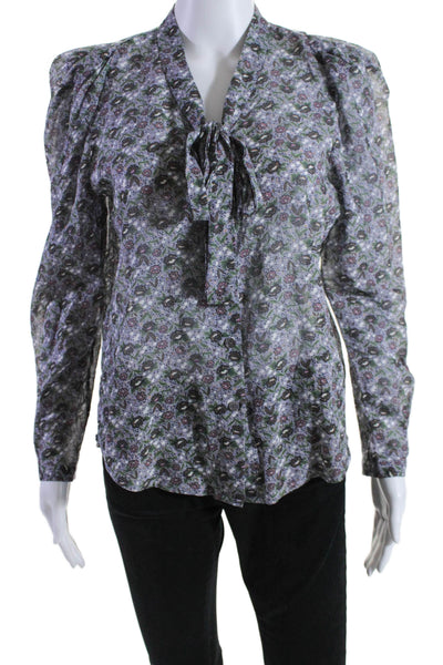 Joie Womens Cotton Floral Spotted Print Tied Buttoned Blouse Purple Size XS