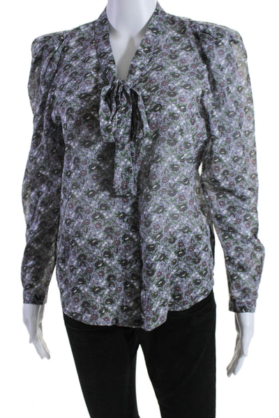 Joie Womens Cotton Floral Spotted Print Tied Buttoned Blouse Purple Size XS