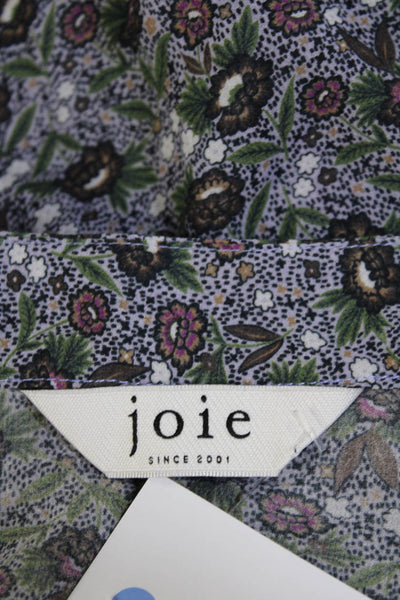 Joie Womens Cotton Floral Spotted Print Tied Buttoned Blouse Purple Size XS