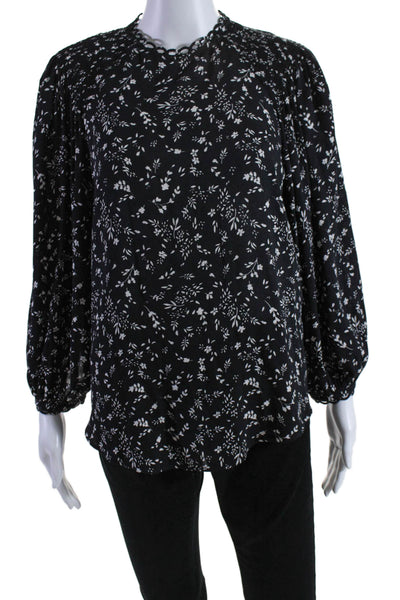 Joie Womens Silk Floral Print Smocked Textured Buttoned Blouse Black Size XS