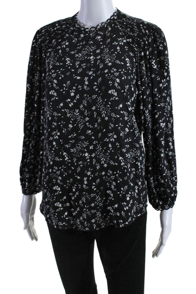 Joie Womens Silk Floral Print Smocked Textured Buttoned Blouse Black Size XS