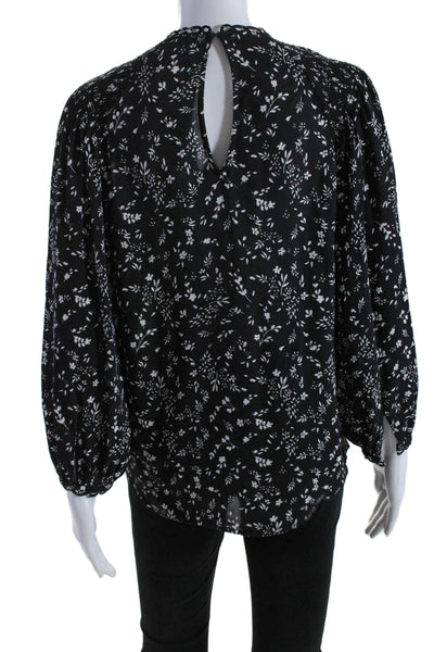 Joie Womens Silk Floral Print Smocked Textured Buttoned Blouse Black Size XS