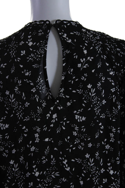 Joie Womens Silk Floral Print Smocked Textured Buttoned Blouse Black Size XS