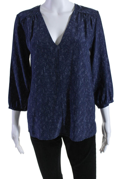 Joie Womens Silk Spotted Print V-Neck Bishop Long Sleeve Blouse Top Blue Size XS