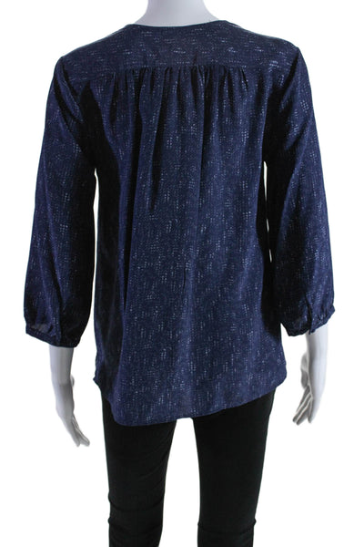 Joie Womens Silk Spotted Print V-Neck Bishop Long Sleeve Blouse Top Blue Size XS