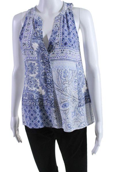 Joie Womens Silk Paisley Print V-Neck Sleeveless Buttoned Blouse Blue Size 2XS