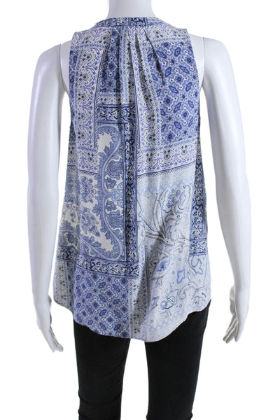 Joie Womens Silk Paisley Print V-Neck Sleeveless Buttoned Blouse Blue Size 2XS