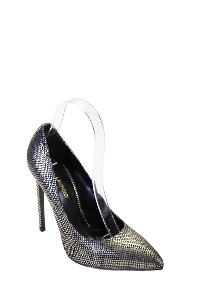 Saint Laurent Womens Metallic Textured Spotted Stiletto Heels Gold Size EUR 36.5