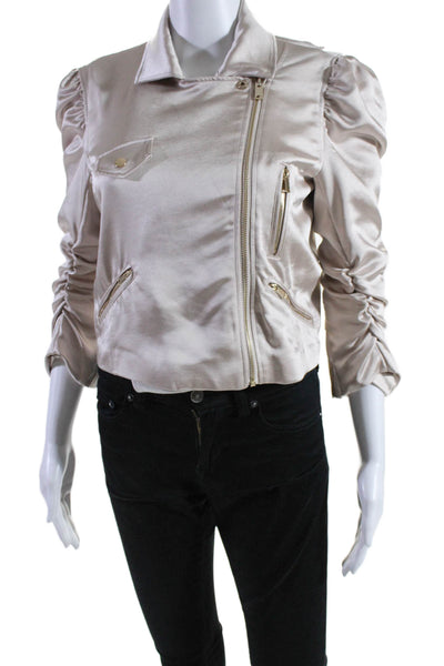 Generation Love Womens Collared Zipped Ruched Long Sleeve Jacket Beige Size S