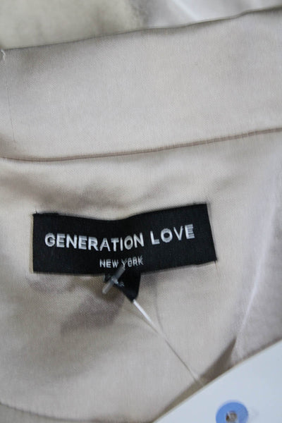 Generation Love Womens Collared Zipped Ruched Long Sleeve Jacket Beige Size S