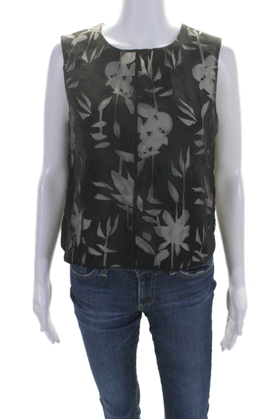 Marni Womens Back Zip Sleeveless Floral Print Blouse Black Size Small