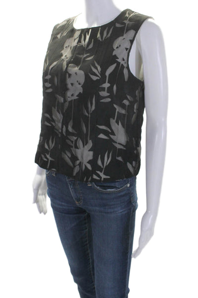 Marni Womens Back Zip Sleeveless Floral Print Blouse Black Size Small