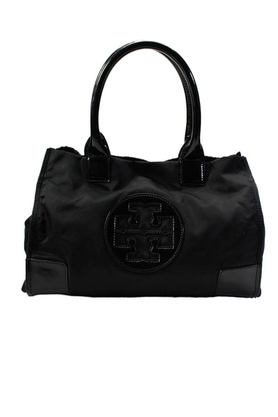 Tory Burch Womens Patent Leather Trim Snap Closure Shoulder Bag Handbag Black