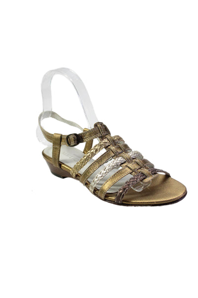 Sesto Meucci Womens Metallic Leather Strappy Georgie Sandals Gold Size 5.5US