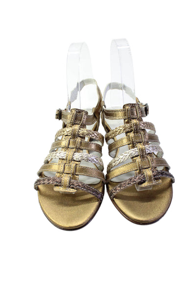 Sesto Meucci Womens Metallic Leather Strappy Georgie Sandals Gold Size 5.5US