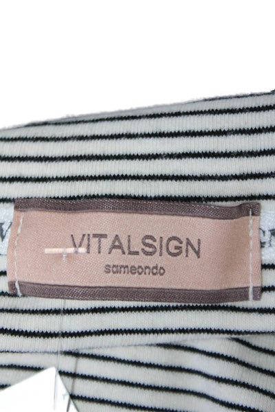 Vitalsign Women's Collared Long Sleeves Fitted Blouse Black Striped Size XS