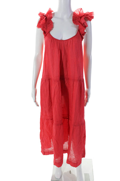 The Great Womens Cotton Pleated Front Sleeveless Midi Swing Dress Red Size 0