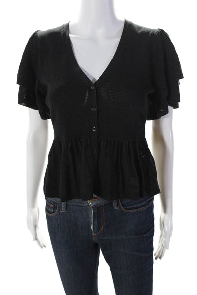 Ba&Sh Womens V-Neck Buttoned Tiered Short Sleeveless Peplum Top Black Size 4