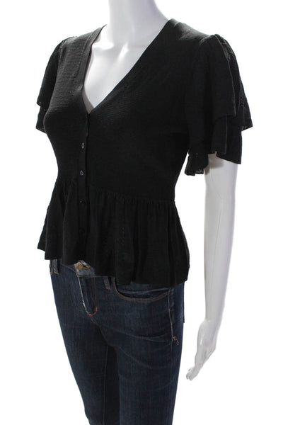 Ba&Sh Womens V-Neck Buttoned Tiered Short Sleeveless Peplum Top Black Size 4