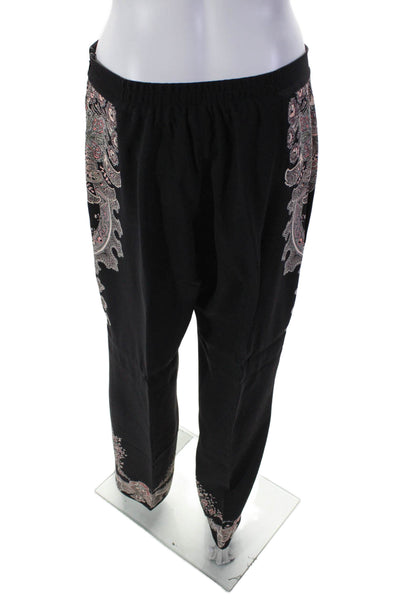 Etro Milano Womens Floral Print Pleated Front Straight Leg Trousers Black Size M