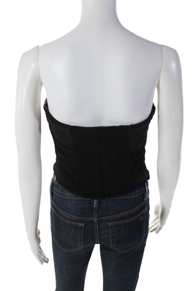 Reformation Womens Smocked Zip Textured Sleeveless Cropped Blouse Black Size 8