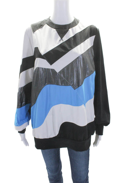 No Ka Oi Womens Long Sleeve Crew Neck Oversized Striped Top Black White Size 00