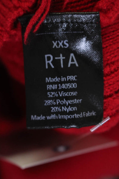 R+A Womens Pullover Scoop Neck Distressed Trim Fringe Sweater Red Size 2XS