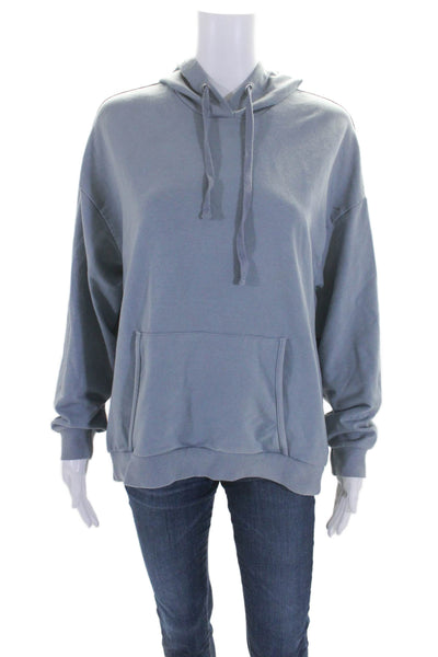 NYDJ Womens Pullover Oversized Pocket Front Hoodie Sweater Blue Cotton Size 2XS