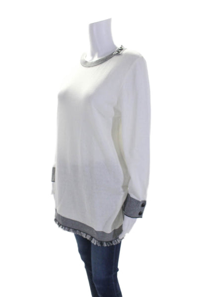 Jennifer Tyler Women's Long Sleeves Slit Hem Tunic Sweater Cream Size L