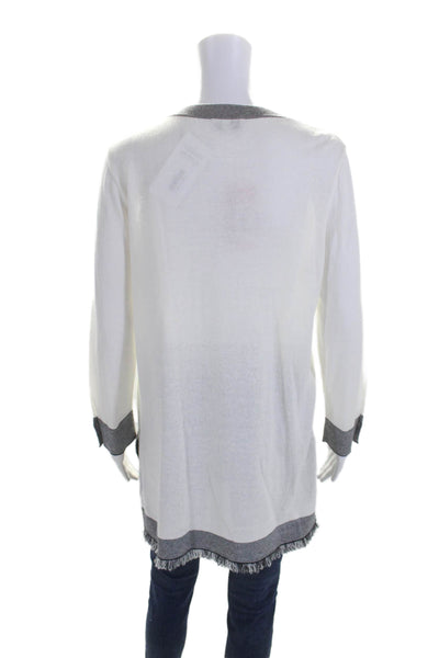 Jennifer Tyler Women's Long Sleeves Slit Hem Tunic Sweater Cream Size L