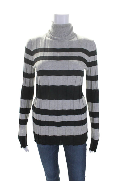 Derek Lam Women's Mock Neck Long Sleeves Ribbed Sweater Striped Size M