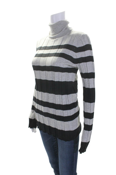 Derek Lam Women's Mock Neck Long Sleeves Ribbed Sweater Striped Size M