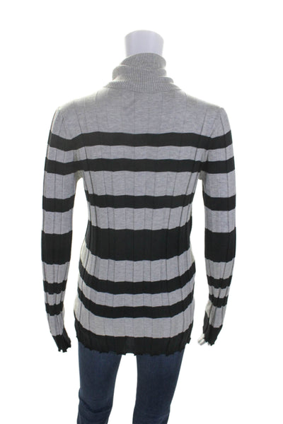 Derek Lam Women's Mock Neck Long Sleeves Ribbed Sweater Striped Size M