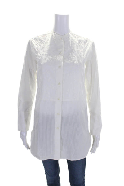 Jennifer Tyler Women's Round Neck Long Sleeves Button Down Shirt White Size 40