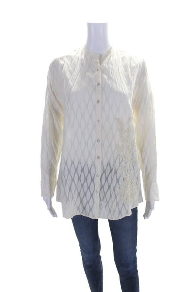 Jennifer Tyler Long Sleeves Button Down Round Neck Blouse Beige Size 42