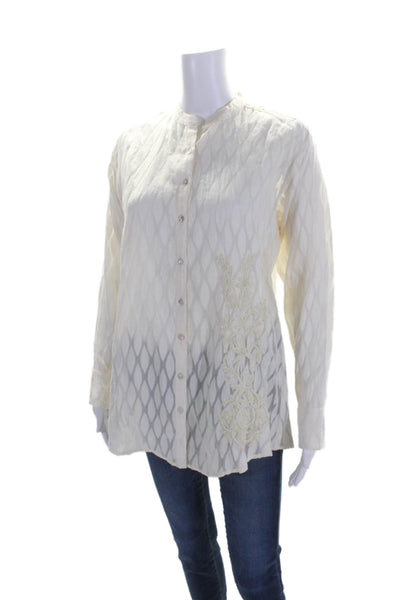 Jennifer Tyler Long Sleeves Button Down Round Neck Blouse Beige Size 42