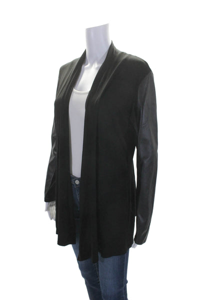 Natto Women's Long Sleeves Leather Trim Open Front Jacket Black Size M