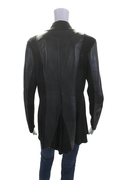 Natto Women's Long Sleeves Leather Trim Open Front Jacket Black Size M