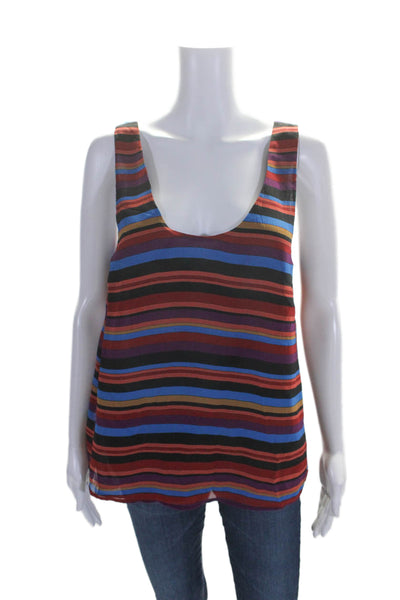 Joie Womens Silk Multicolor Striped Scoop Neck Sleeveless Lined Blouse Top SizeS