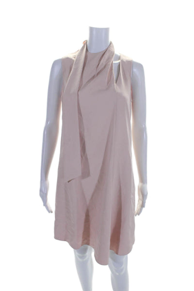 Tibi Womens Light Pink V-neck Zip Back Sleeveless A-Line Dress Size 0