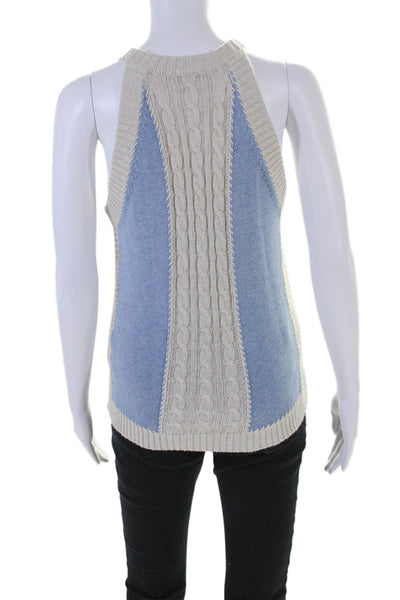 Cotton By Autumn Cashmere Womens Crew Neck Cable Knit Top White Blue Size Small