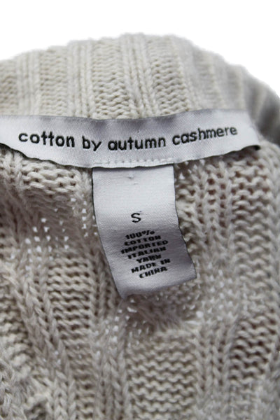 Cotton By Autumn Cashmere Womens Crew Neck Cable Knit Top White Blue Size Small