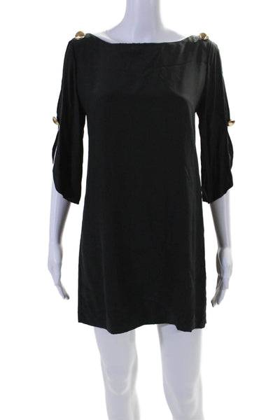 Miss Davenporte Womens Silk Georgette Split Sleeve Mini Shift Dress Black Size 4