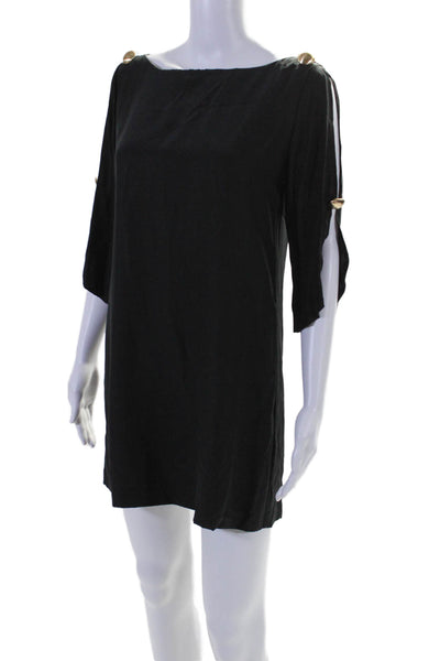 Miss Davenporte Womens Silk Georgette Split Sleeve Mini Shift Dress Black Size 4