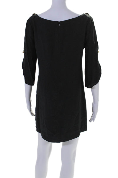 Miss Davenporte Womens Silk Georgette Split Sleeve Mini Shift Dress Black Size 4