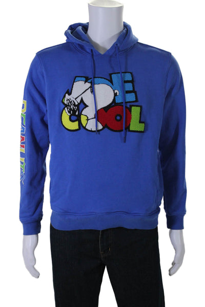 Peanuts Mens Pullover Joe Cool Hoodie Sweater Blue Cotton Size Medium