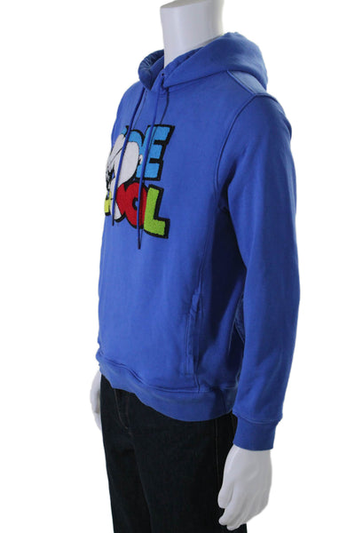 Peanuts Mens Pullover Joe Cool Hoodie Sweater Blue Cotton Size Medium